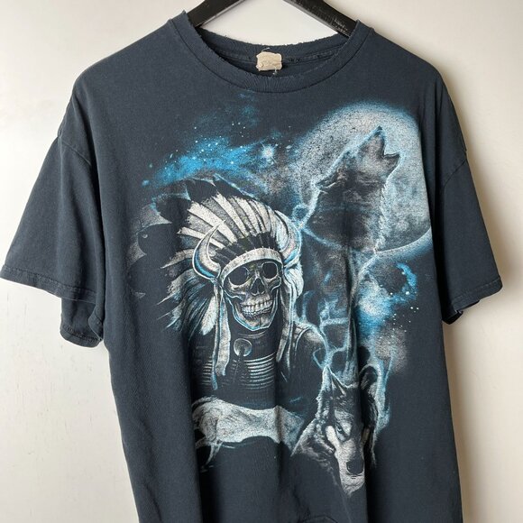 Distressed Vintage Y2K T Shirt Skeleton Mythical Creatures XL Black Graphic Tee - Picture 15 of 16